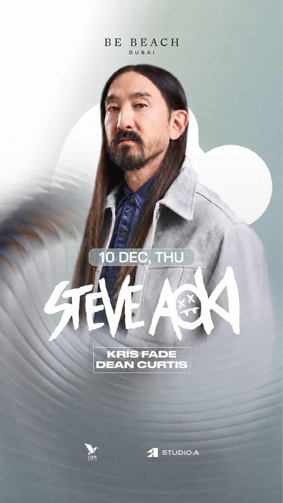 Steve Aoki at Be Beach, with Kris Fade and Dean Curtis. Thursday 10 December 2026, 8pm till late.